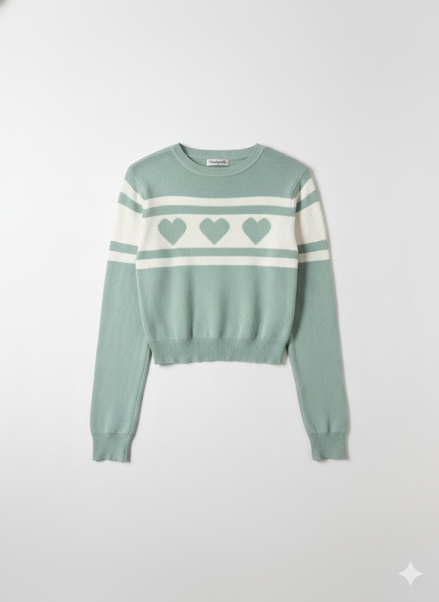 Women’s Mint Green Heart Pattern Knit Sweater