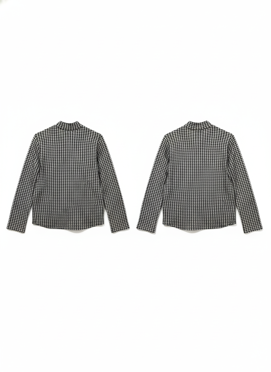 Women’s Black & White Houndstooth High-Neck Top