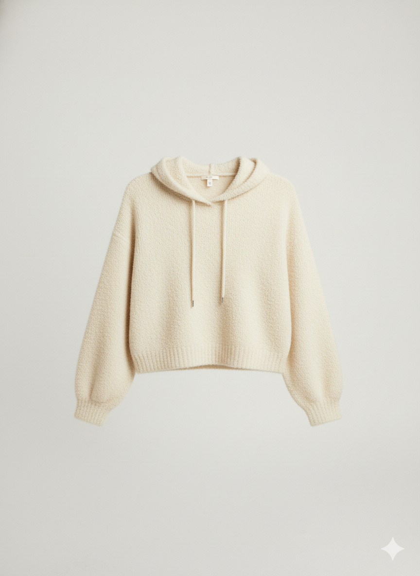 Women’s Cream Textured Knit Hoodie