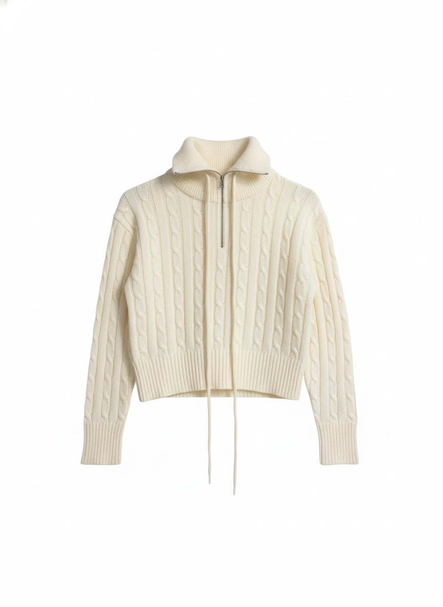 Women’s Cream Cable Knit High-Neck Sweater
